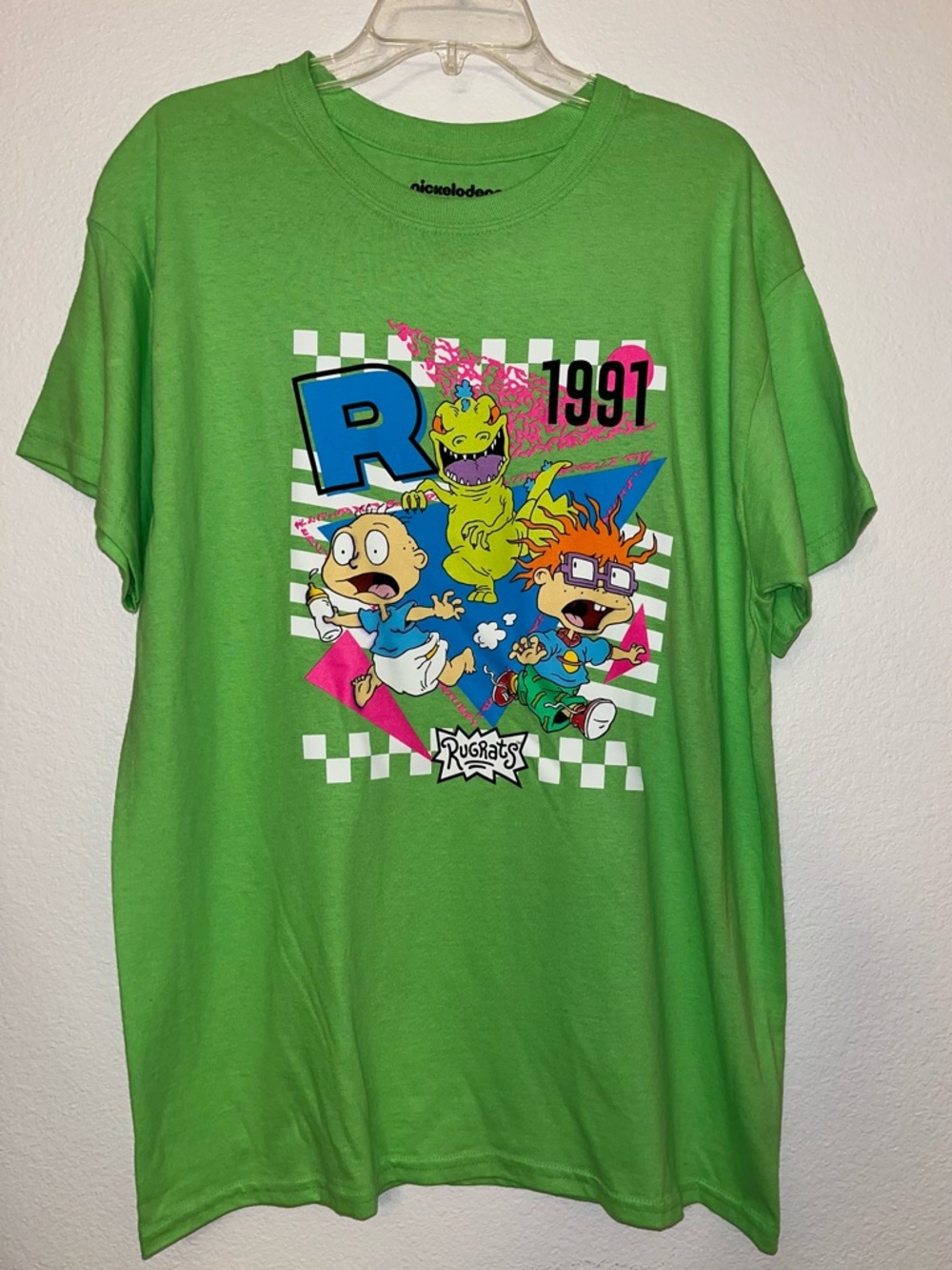Nickelodeon Rugrats Neon Green Graphic Tee with 1991 Cartoon Print